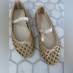 Girls Basket Weave Metallic Ballet Flats